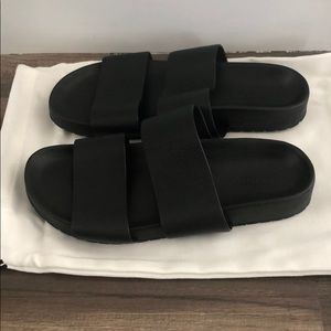 Vince black leather slides